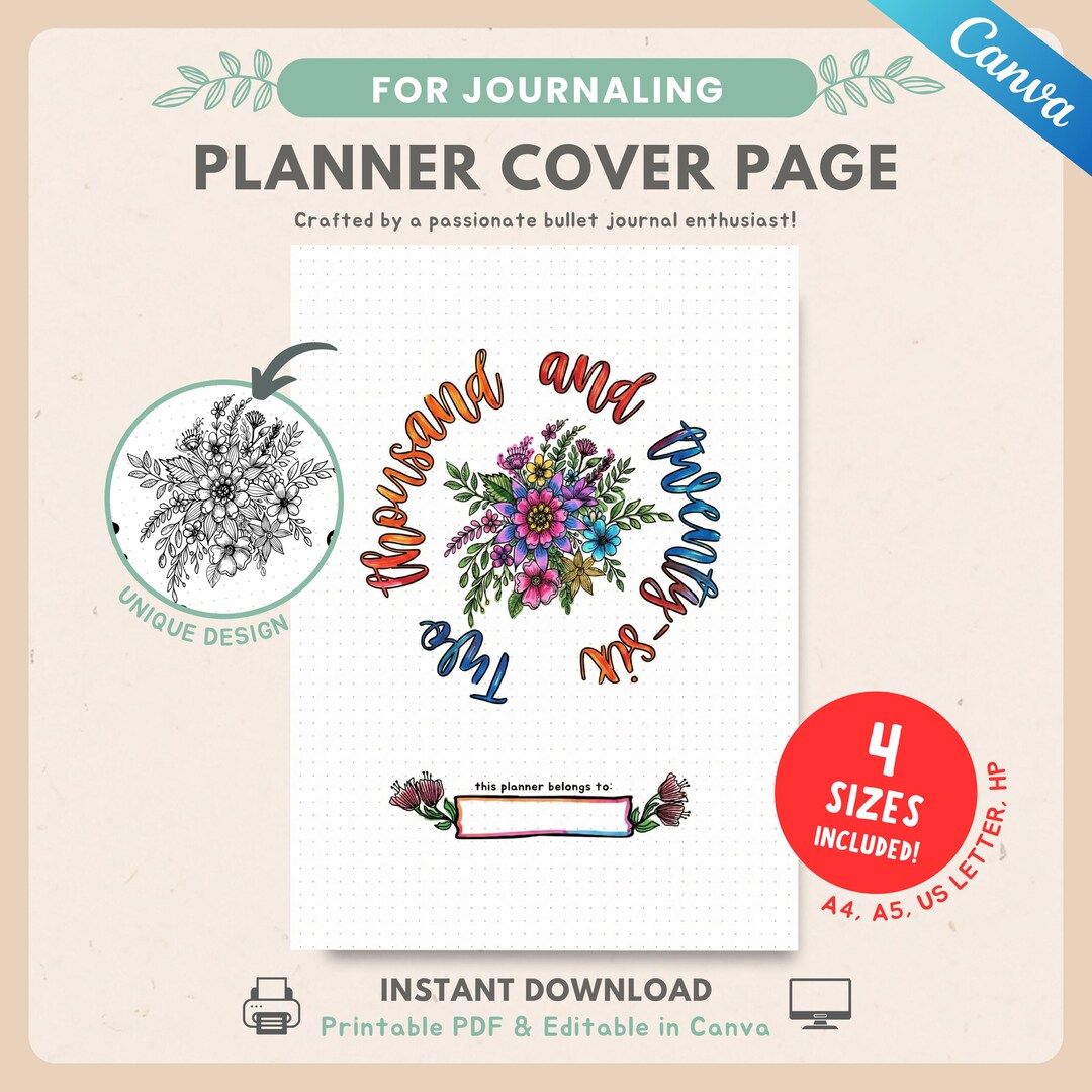 2026 Planner Cover Page, 2026 Bullet Journal Cover, Printable Planner ...