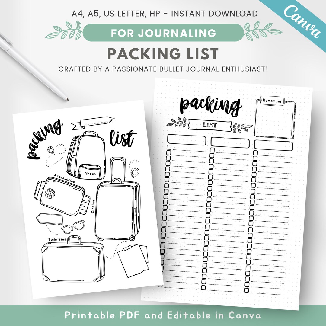 Printable Packing List, Digital Travel Checklist, Holiday Packing List ...