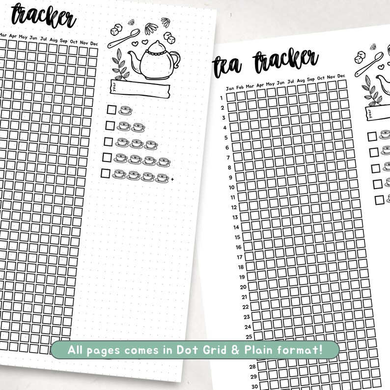 Tea Tracker, PRINTABLE & EDITABLE Journal Page, Yearly Pixels Tracker ...