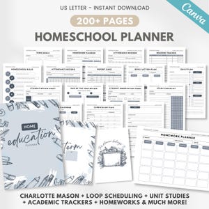 Homeschool planner 2025 - 2026, FULLY EDITABLE & PRINTABLE Teacher planner / Charlotte Mason + Loop schedule + Unit study + multiple student