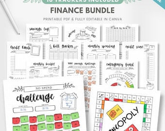 Printable finance trackers bundle, budget planner binder, finance planner inserts bundle, expense tracker log, savings games, bujo template
