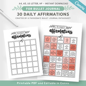 30 affermazioni quotidiane, 30 affermazioni positive, citazioni ispiratrici quotidiane stampabili, diario della gratitudine quotidiana, mantra mattutini, modello bujo