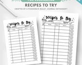 Recipes to try, PRINTABLE & EDITABLE journal page, recipe log, recipe review, meal planner insert, recipe card