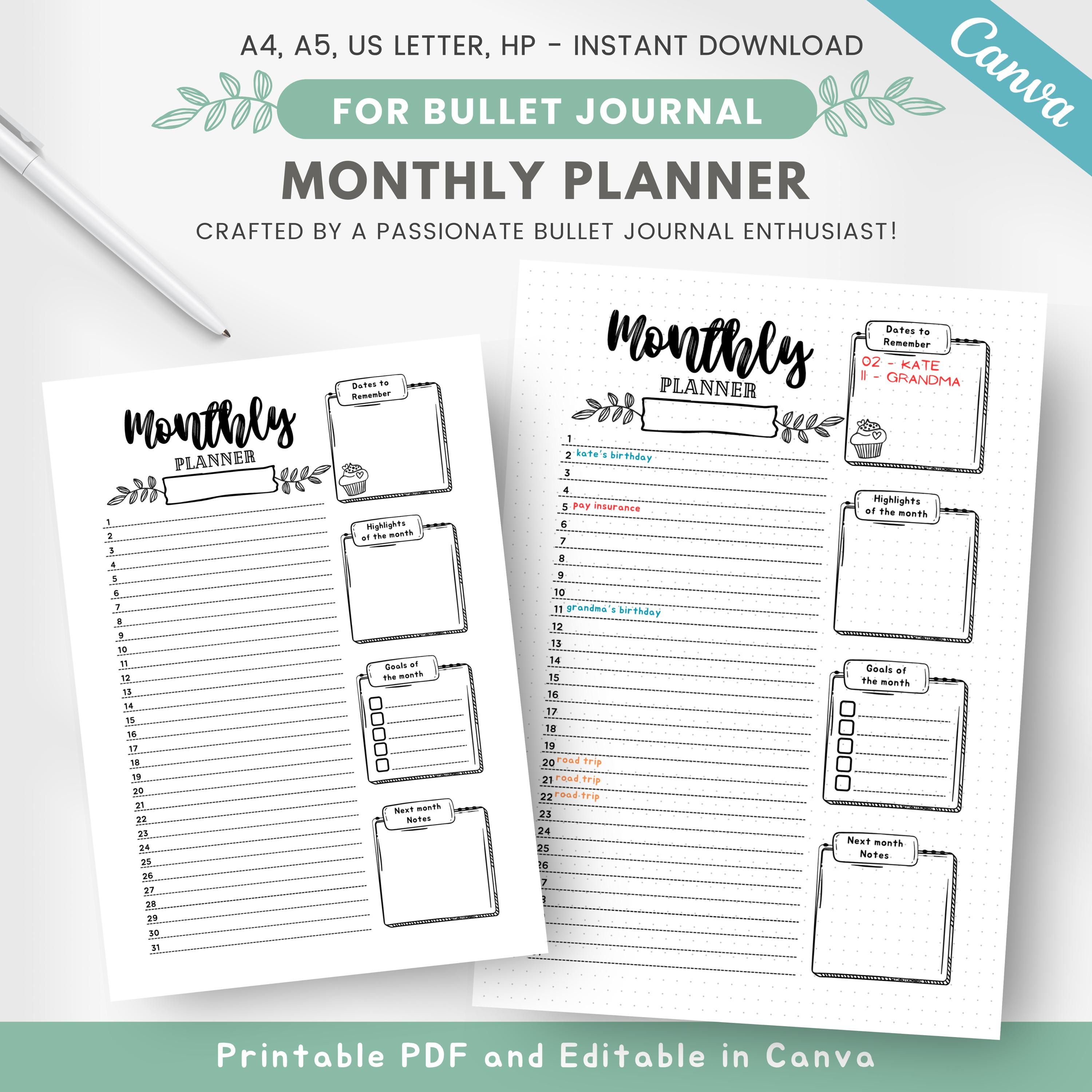 Undated Monthly Planner Insert, Monthly Calendar, Month at a Glance ...