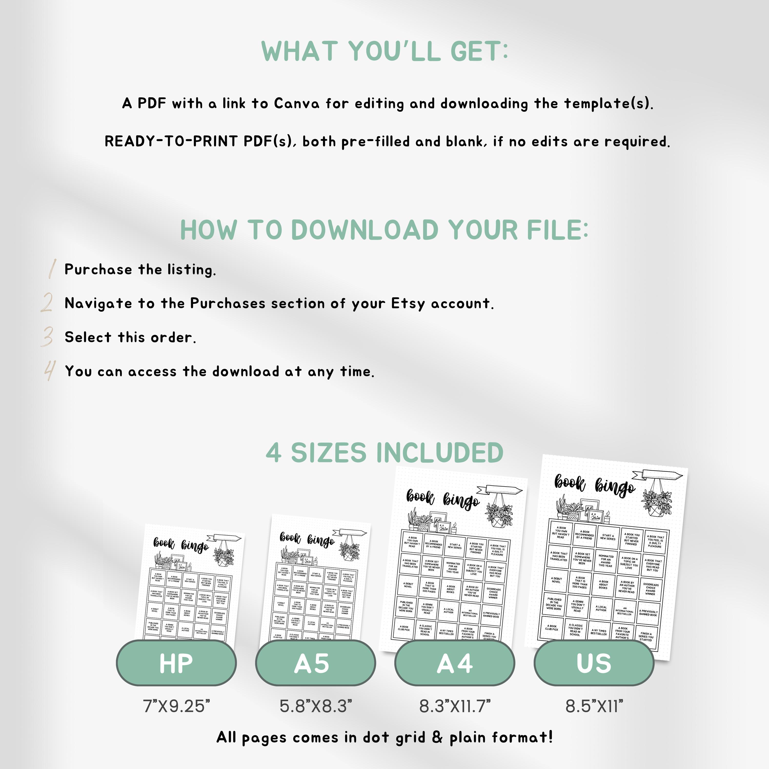 Printable Book Bingo Card, Reading Challenge, Reading Journal Page ...