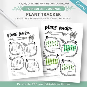 Afdrukbaar bewateringsschema voor planten, trackerpagina voor plantenverzorging voor bullet journaling, kaart kamerplanten, trackersjabloon voor tuindagboeken