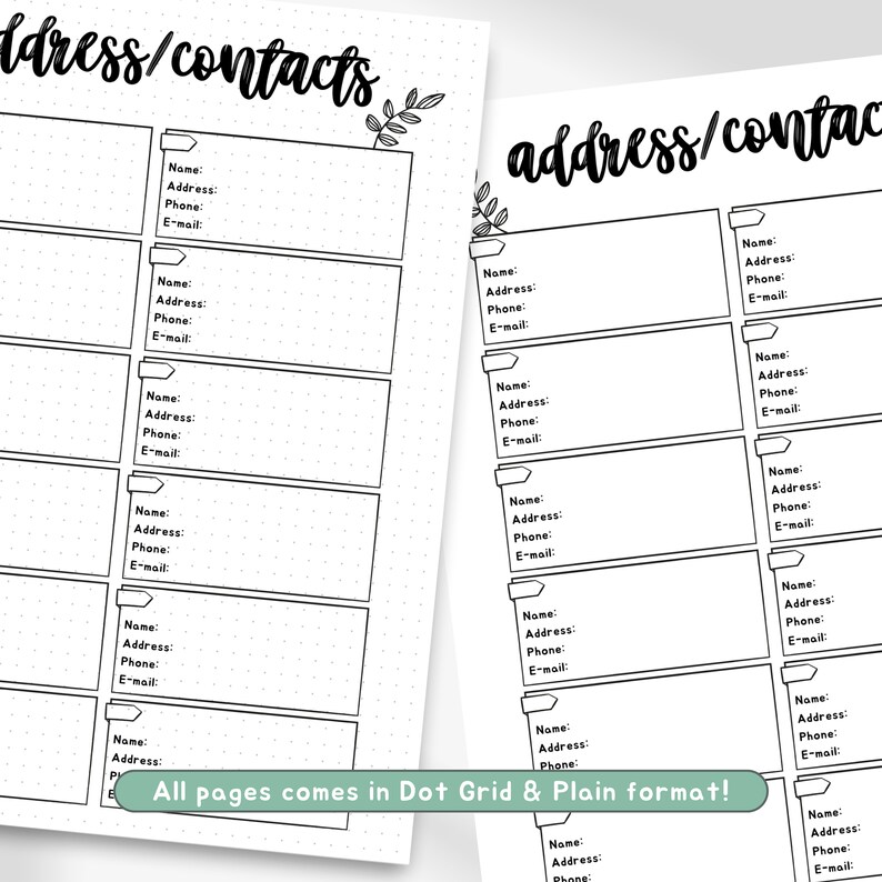 Printable Contact List, Premade Address Book Planner Insert, Friends ...