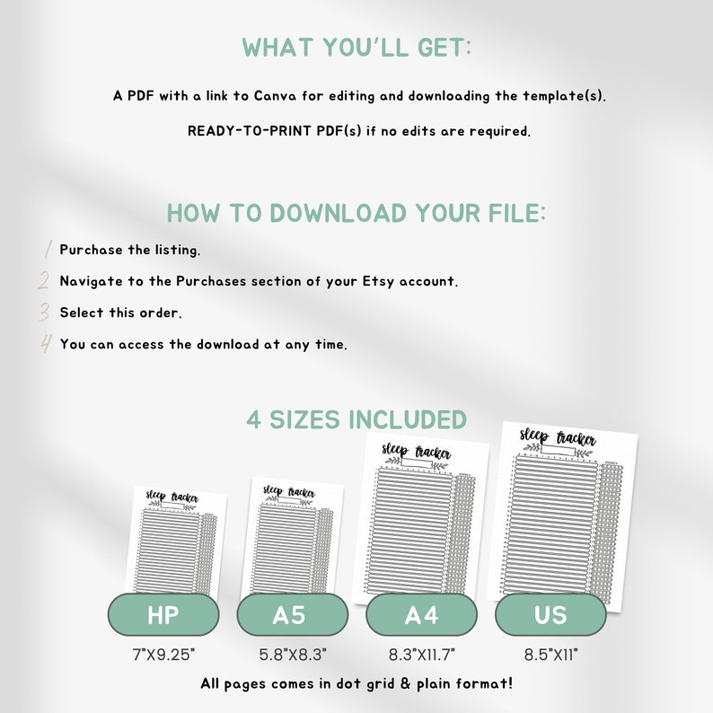 Printable monthly sleep tracker, editable sleep journal, premade bullet journal page, energy tracker, sleep log, bujo template image 4