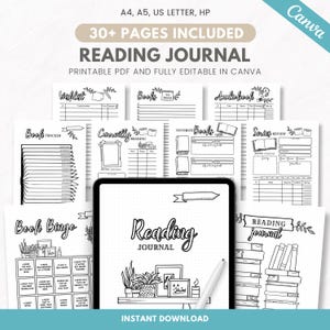 Pacchetto diario di lettura, inserto per pianificatore di lettura stampabile, book tracker, sfida di lettura, modello di diario modificabile