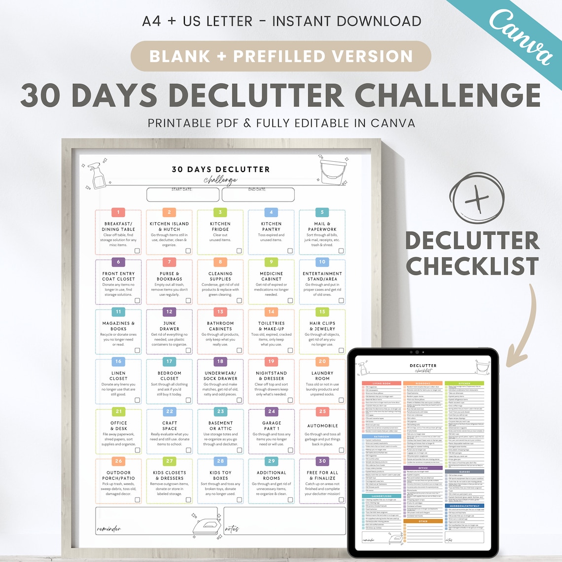 Editable Declutter Checklist, 30 Days Declutter Challenge, Printable ...