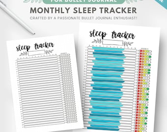 Printable monthly sleep tracker, editable sleep journal, premade bullet journal page, energy tracker, sleep log, bujo template