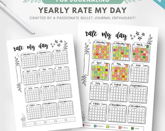 Printable rate my day journal page, a year in dots, my year in pixels, journal yearly tracker, daily mood tracker, editable Canva template