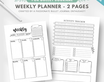 Undated 2 pages weekly planner insert, week at a glance journal page, weekly calendar, printable weekly organizer, editable journal template