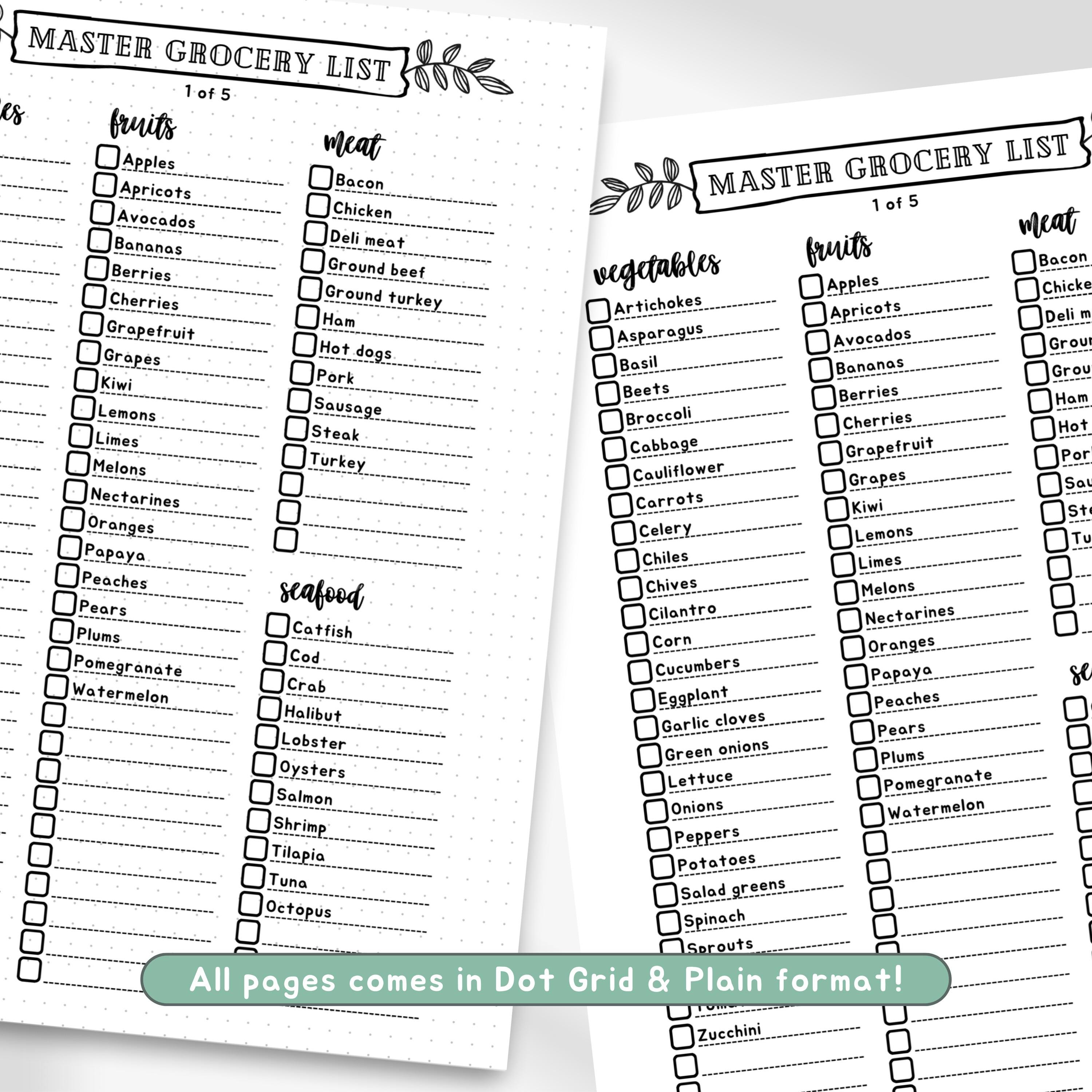 Buy List Example Editable Master Grocery List, Prefilled Shopping List Page, Printable ...