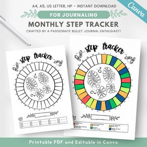 Step tracker monthly, daily step challenge, PRINTABLE & EDITABLE JOURNAL page, daily step counter, step goals, walking tracker, step log