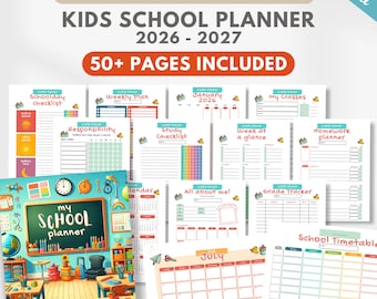 Printable editable 2026 - 2027 school planner, school checklist, school calendar, homeschool planner, back to school planner, Canva template