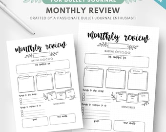 Monthly review page, printable monthly reflection journal insert, monthly evaluation, end of the month review, editable journal template