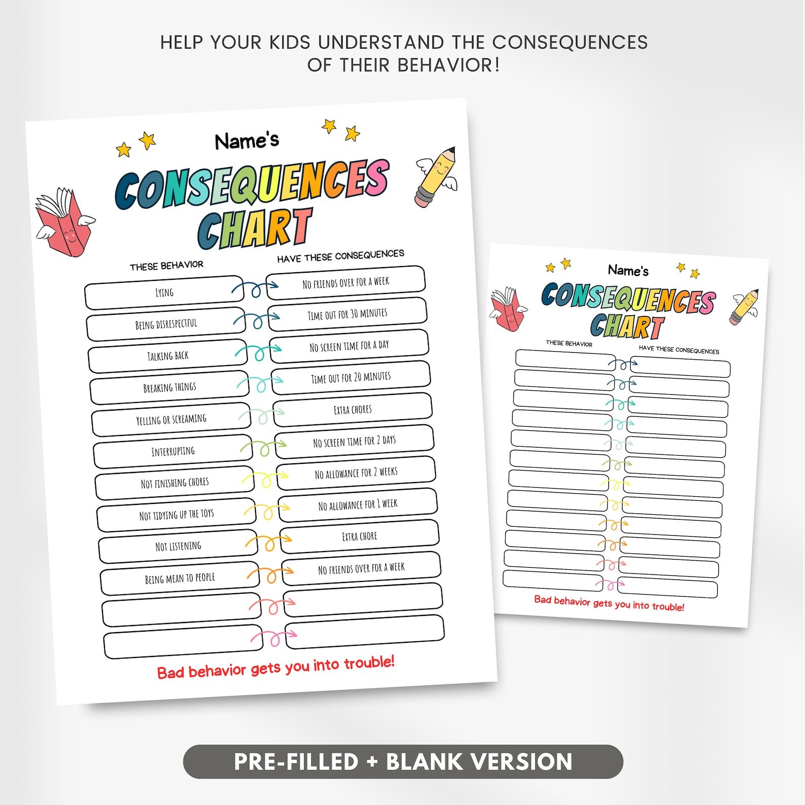 Consequence Chart for Kids, Consequences of My Actions, Good Behavior ...