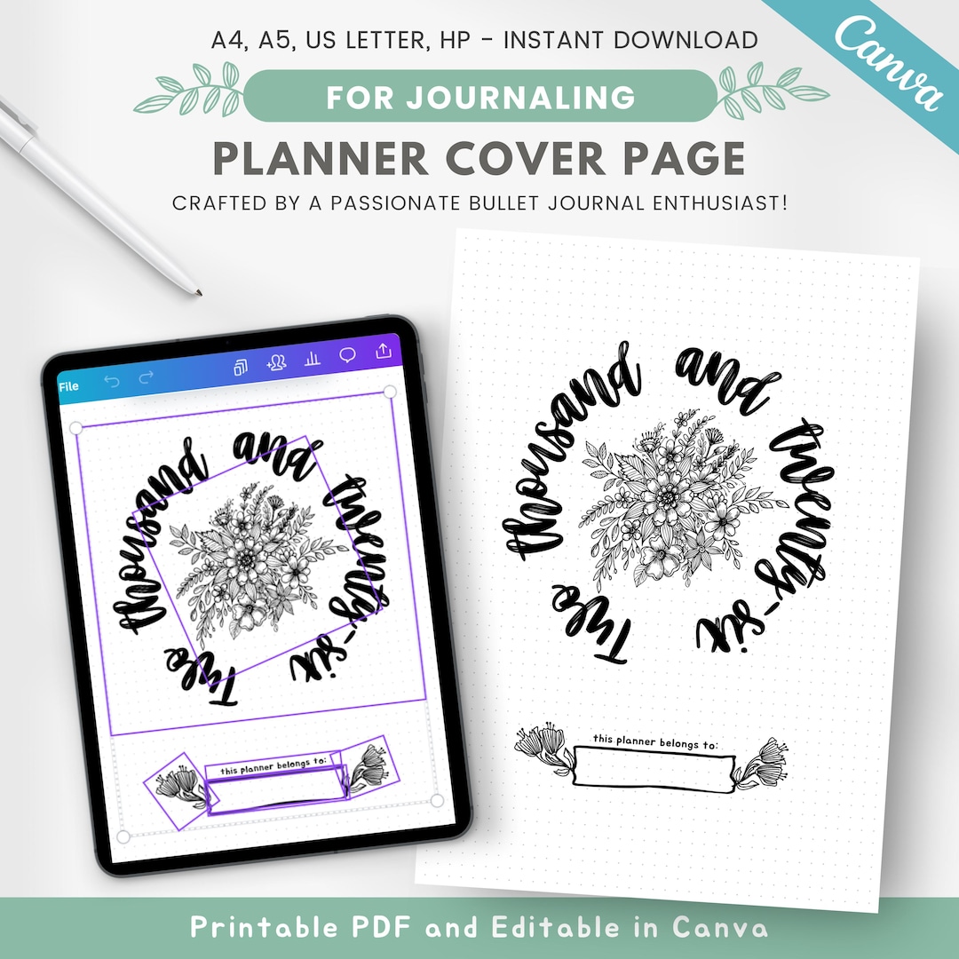 2026 Planner Cover Page, 2026 Bullet Journal Cover, Printable Planner ...