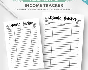 Income tracker, money tracker, personal / small business income sheet, printable financial planner insert, editable journal template