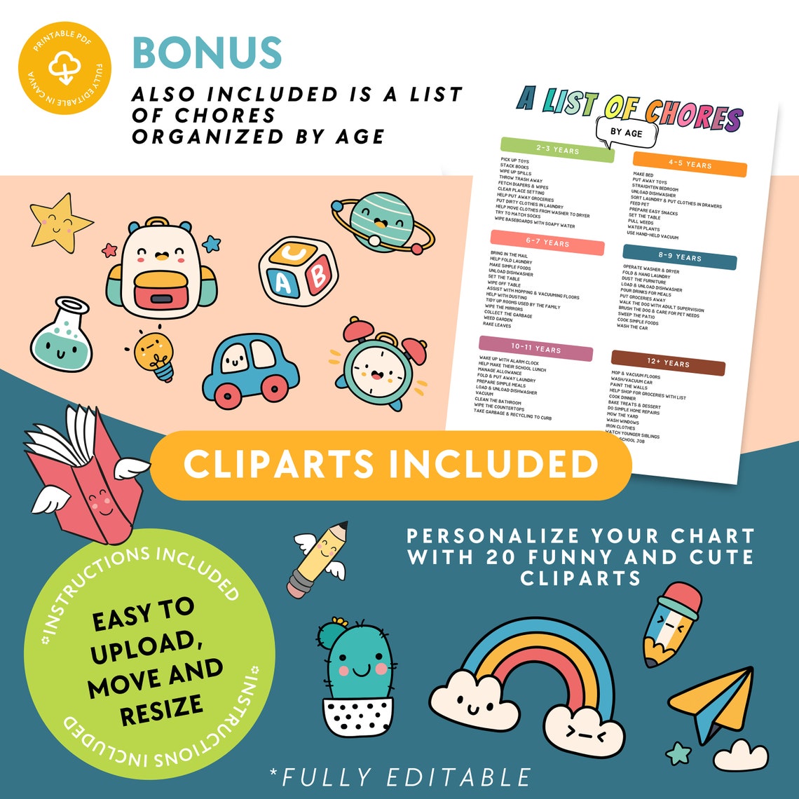 Editable Kids Chore Chart Multiple Kids Chore Chart - Etsy