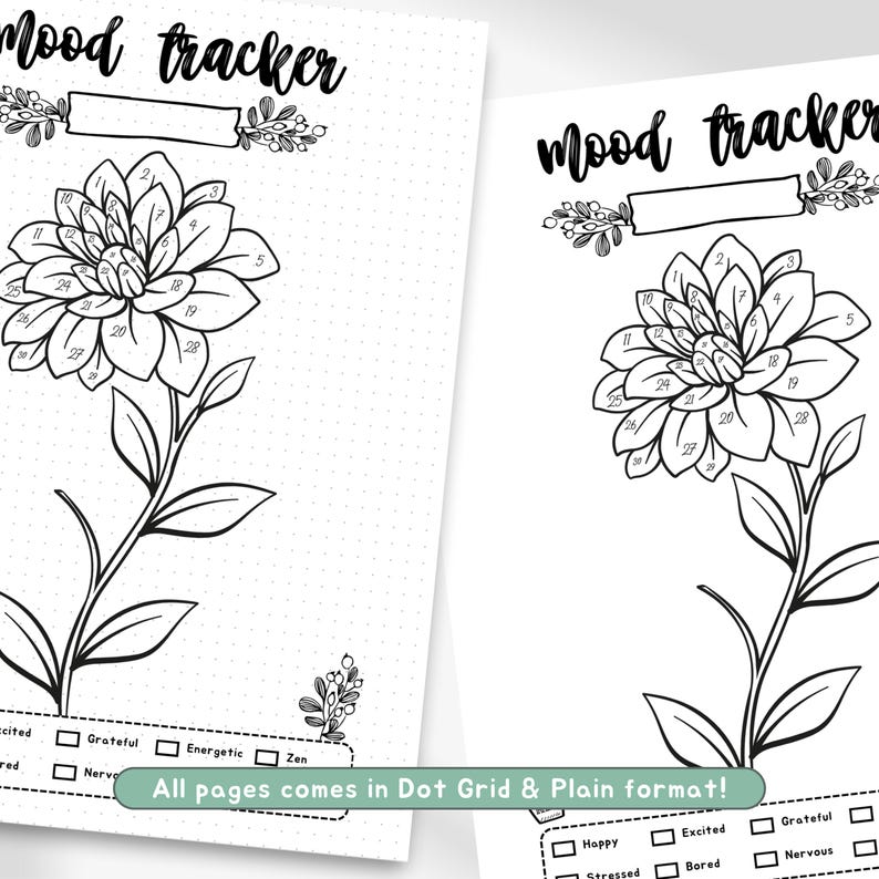 Flower Mood Tracker, Printable Mood Journal Page, Rose Mood Tracker ...