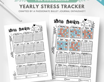 Stress tracker yearly, printable journal page, track stress level, journal yearly tracker, mental health planner insert, editable template