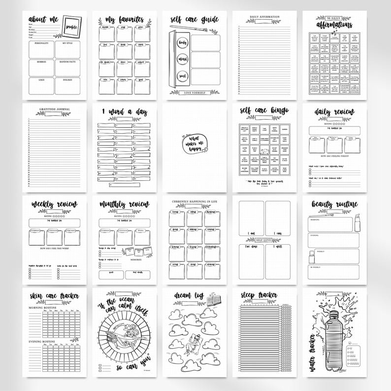 Mental Health Trackers Bundle, Printable Self Care Journal Pages ...