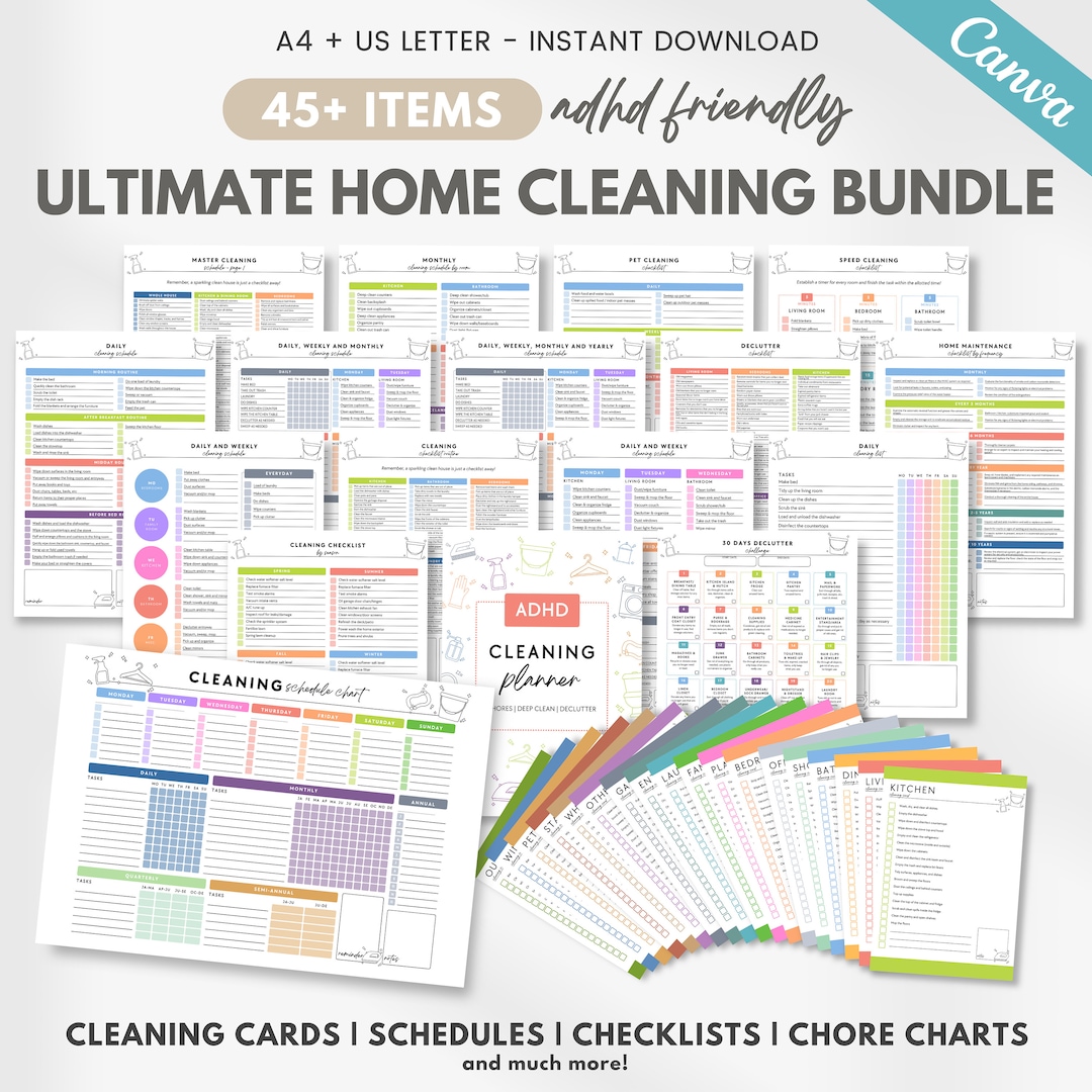 Editable ADHD Cleaning Checklist, Home Cleaning Planner, Printable ...