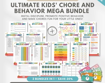 Editable kid chore chart & behavior tracker bundle, kids checklist, printable behavior chart for toddler, family chore chart, Canva template