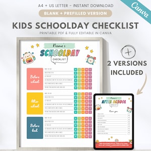 Bearbeitbare Schulcheckliste für Kinder, druckbare tägliche Checkliste für Kinder, Verantwortungsdiagramm, Kinder-häkelarbeit, Canva-Vorlage