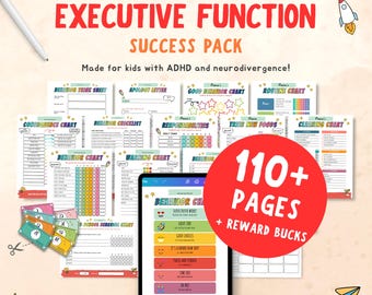 Editable ADHD Kids Executive Function, Chore & Behavior Chart bundle - Visual Schedule, Reward System, Time Management, routine checklist