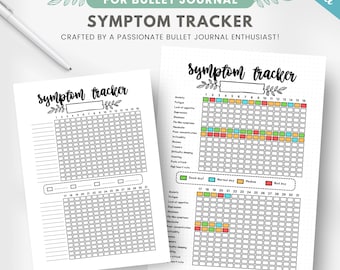 Monthly symptom tracker, symptom log, symptom frequency chart, chronic illness journal page, health planner insert, editable bujo template