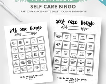 Printable self care bingo card game, mental health bingo, self care journal page, therapy games, wellness tracker, editable BuJo template
