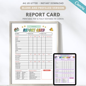 Boleta de calificaciones de educación en el hogar totalmente editable para niños, tarjeta de calificaciones escolares, informe de progreso de la educación en el hogar, calificaciones de los estudiantes, plantilla de expediente académico de Canva