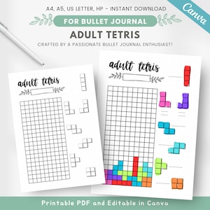 Afdrukbare volwassening-tracker, tetris-gewoontentracker voor volwassenen, kant-en-klare dagboekpagina, taaktracker voor volwassenen, bewerkbare dagboeksjabloon