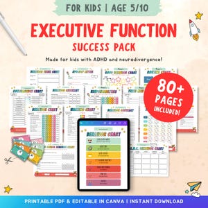 Paquete de éxito para la función ejecutiva en niños con TDAH: tablas editables de tareas y comportamiento (plantilla de Canva)