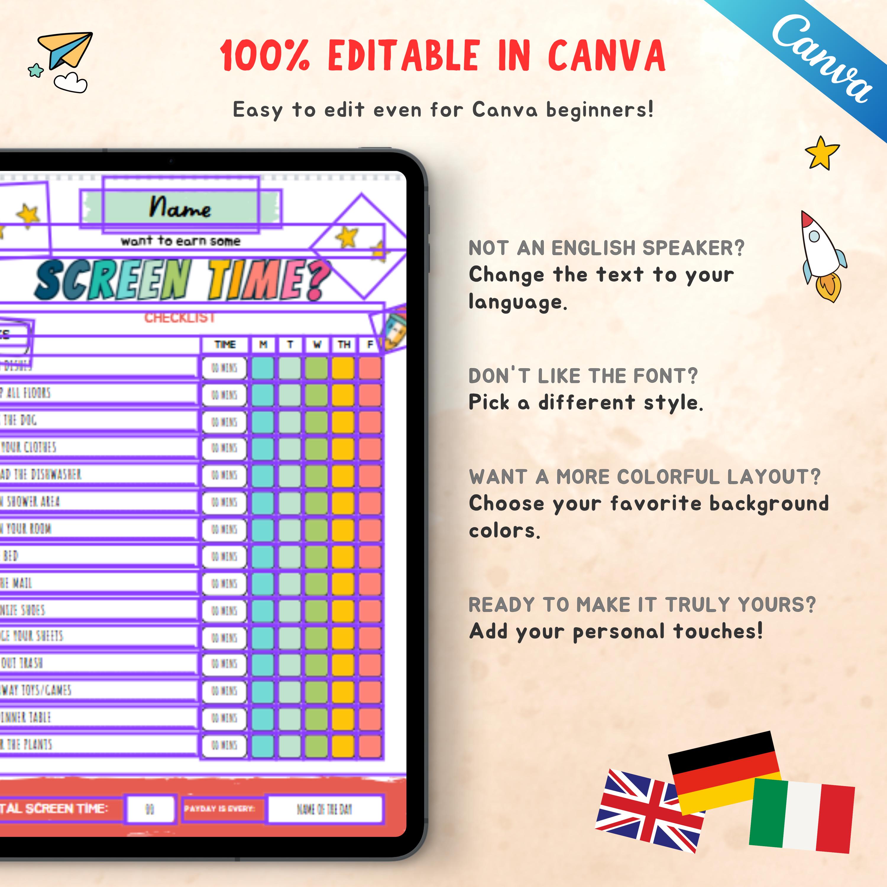 Editable Screen Time Chart With Reward Bucks, Printable Kids Screen ...