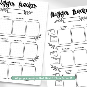 Trigger tracker, trigger processing, anxiety worksheet, self reflection journal page, therapy worksheet, PTSD tracker, editable template image 3