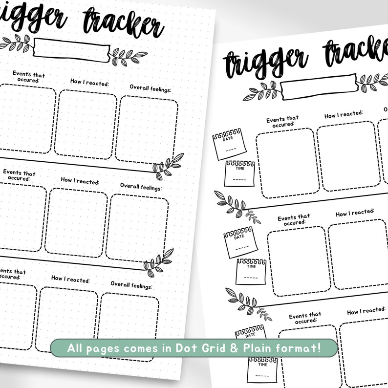 Trigger tracker, trigger processing, anxiety worksheet, self reflection journal page, therapy worksheet, PTSD tracker, editable template image 3