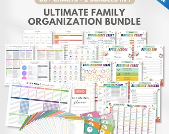 Kompletter Hausputzplaner und Kids Chore Chart, ultimative Familienorganisation - 2 in einem druckbaren PDF & Canva Editable