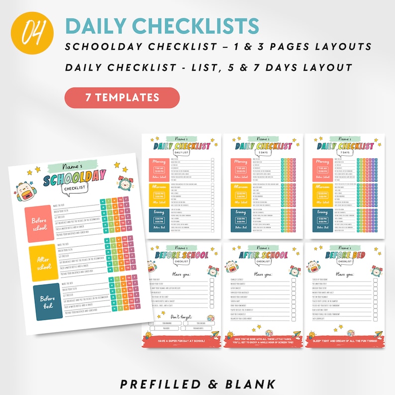 Editable Kids Chore Chart Bundle, Kids Checklist, Children Daily Weekly ...