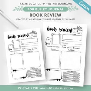 Modello di recensione di un libro stampabile, pagina di recensione di un libro per club di lettura, pagina di diario di lettura digitale, inserto modificabile per pianificatore di lettura, modello di diario