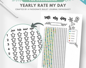 Printable rate my day journal page, my year in pixels, daily rating log, journal yearly tracker, daily mood tracker, editable Canva template