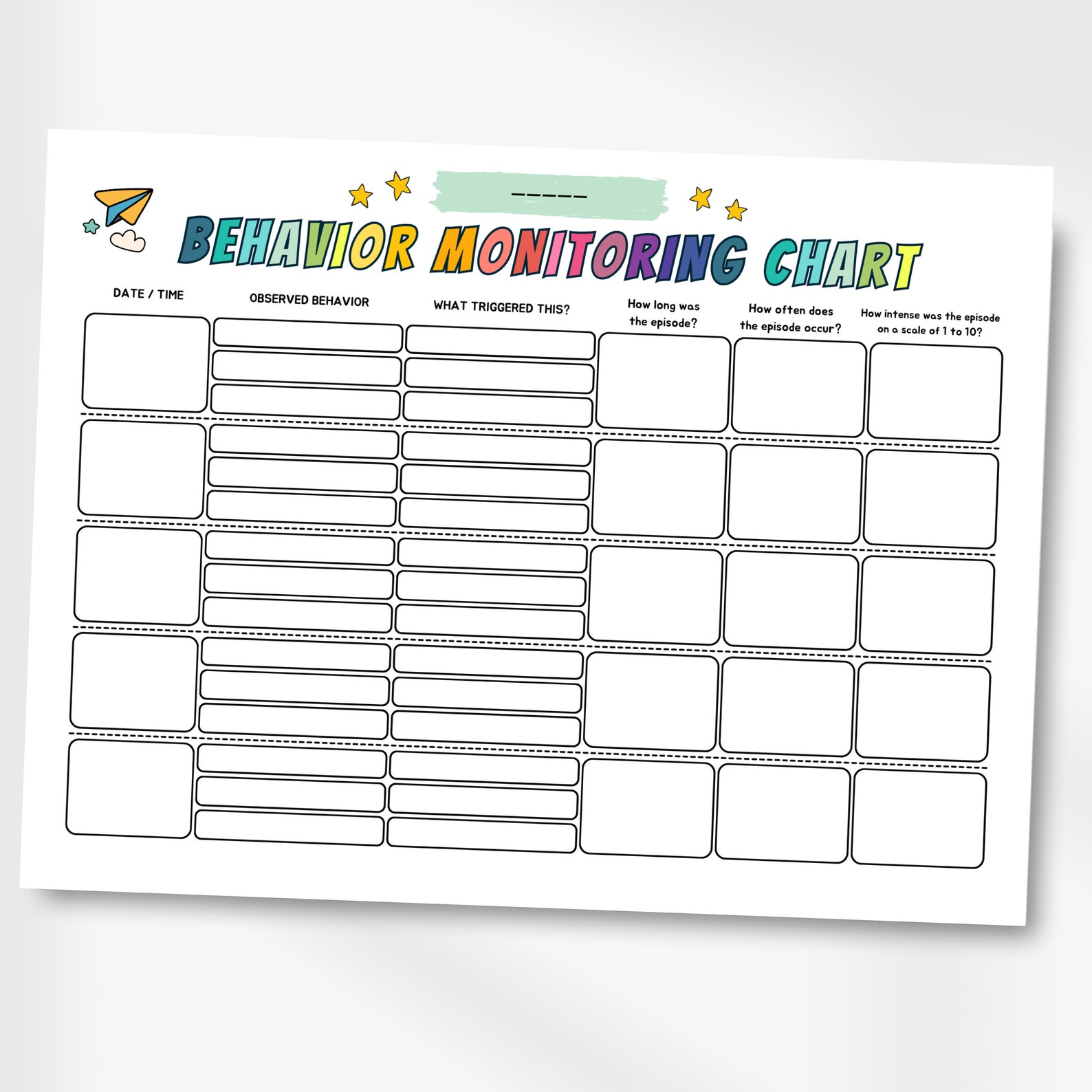 Editable Behavior Monitoring Chart, Kids Behavior Analysis, Behavior ...