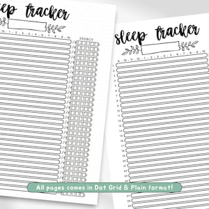 May include: Black and white printable sleep tracker with a battery meter to track energy levels. The tracker includes a space to write the time and date. The text "sleep tracker" is written in a decorative font with a leaf design.