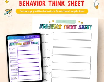 Behavior think sheet for kids, PRINTABLE & EDITABLE behavior chart, behavior reflection chart, kids behavior management worksheet