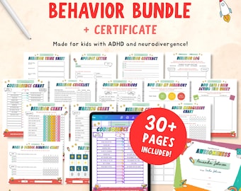 Paquete de tablas de comportamiento infantil editables, registro de comportamiento para niños pequeños, tablas visuales para TDAH y autismo, estrategias de afrontamiento, reflexión sobre el comportamiento.