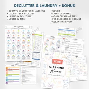 Editable ADHD cleaning planner bundle - cleaning checklist, cleaning schedule, Fly Lady, cleaning card, chore chart, declutter (Canva & PDF) image 6
