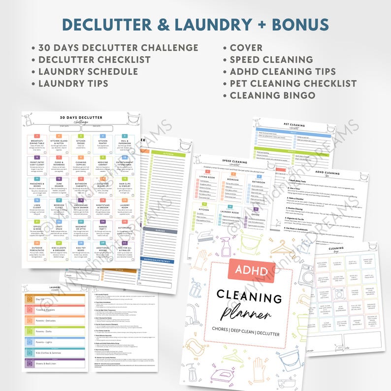 Editable ADHD cleaning planner bundle - cleaning checklist, cleaning schedule, Fly Lady, cleaning card, chore chart, declutter (Canva & PDF) image 6